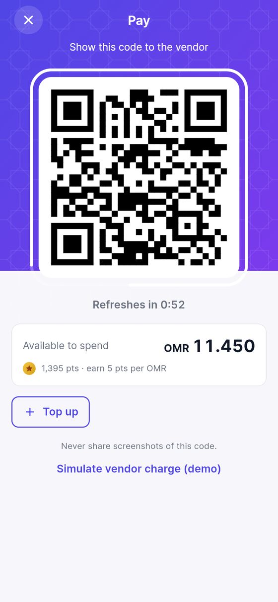 Pay code screen with QR and countdown