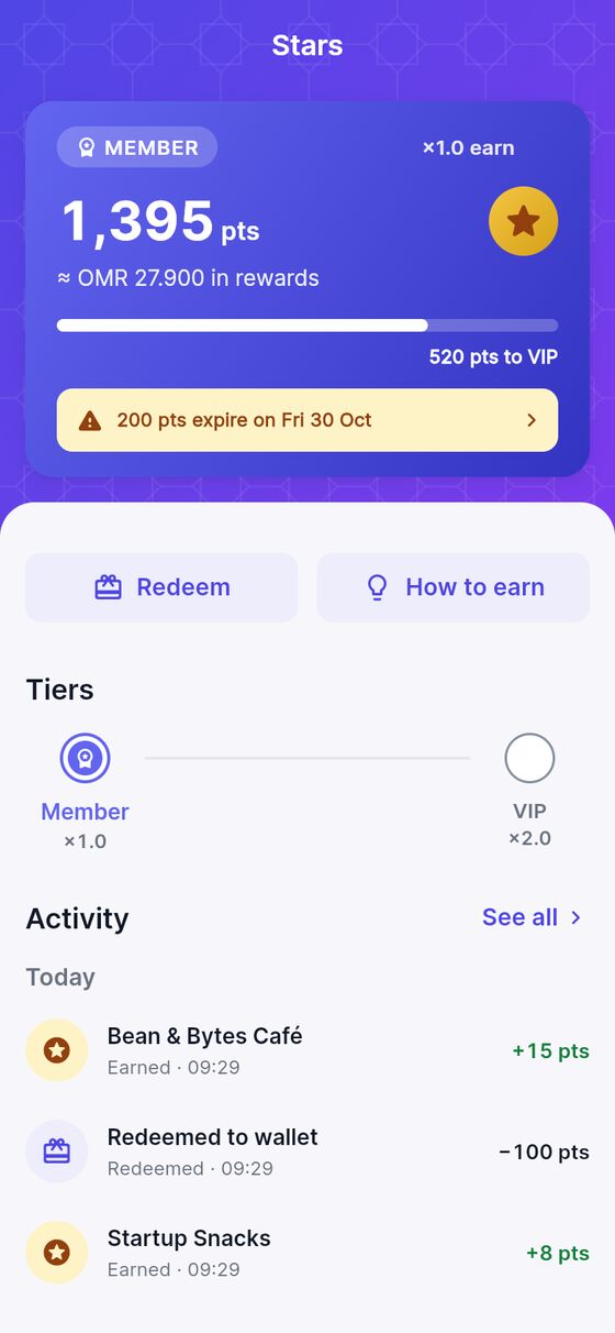 Points screen with tier progress